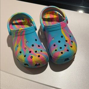 CROCS in Blue, Pink, and Yellow